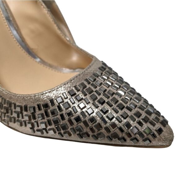 JESSICA SIMPSON Claya Metallic Faux Suede Rhinestone Heels 6 - Picture 2 of 12